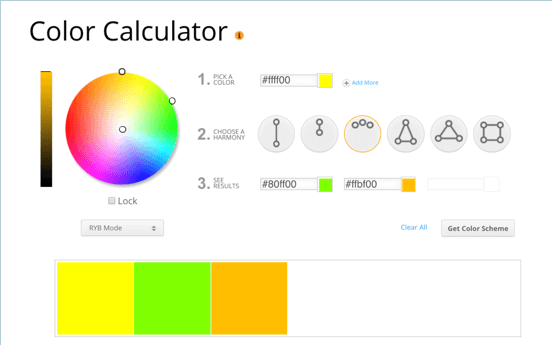 screenshot of color calculator tool