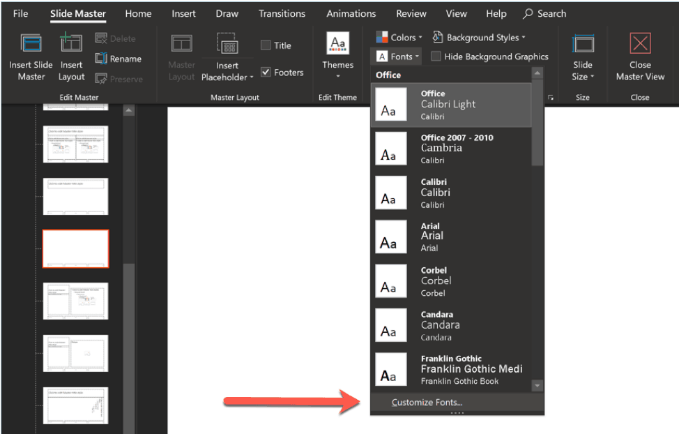 customize default font in powerpoint