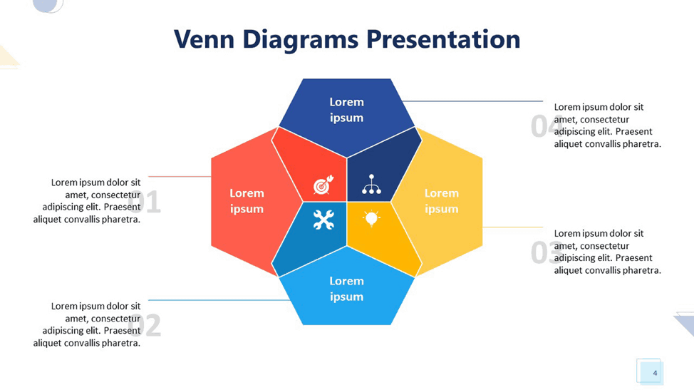 Playful Venn Diagram PowerPoint Template pack - Multiple overlaps data set slide