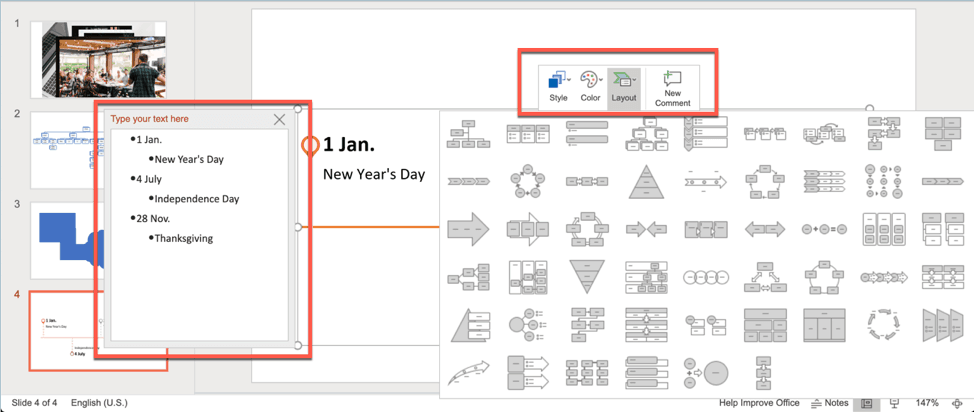 you can change layout of smartart graphic suggested by powerpoint designer