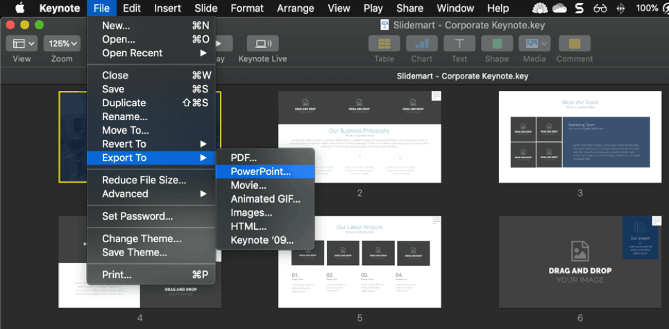 convert keynote to powerpoint on MacOS