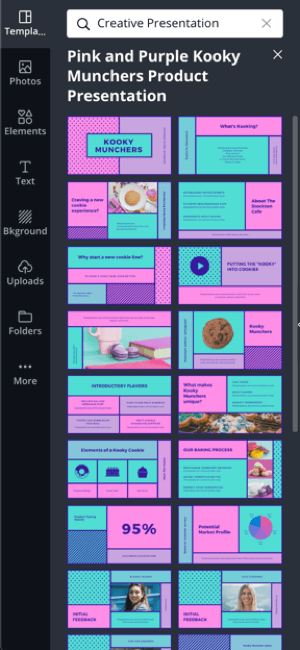 Canva's kooky munchers template - example of available free layouts