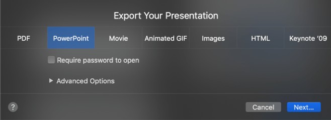 macos keynote export to ppt screen