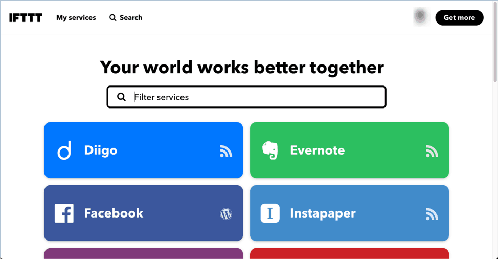 IFTTT homepage screenshot