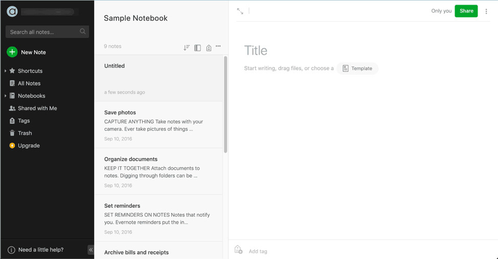 screenshot of Evernote