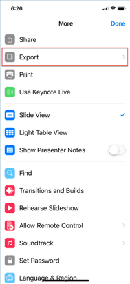 more menu options on iOS Keynote
