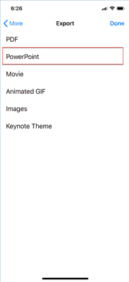 export screen on iOS Keynote