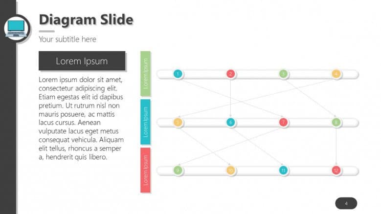 Creative Swimlane diagram with three lanes for PowerPoint presentations