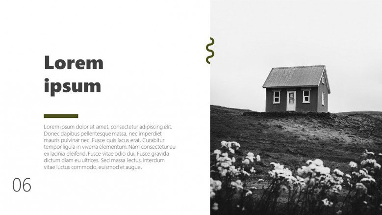 Black and white text and image slide in minimalist style