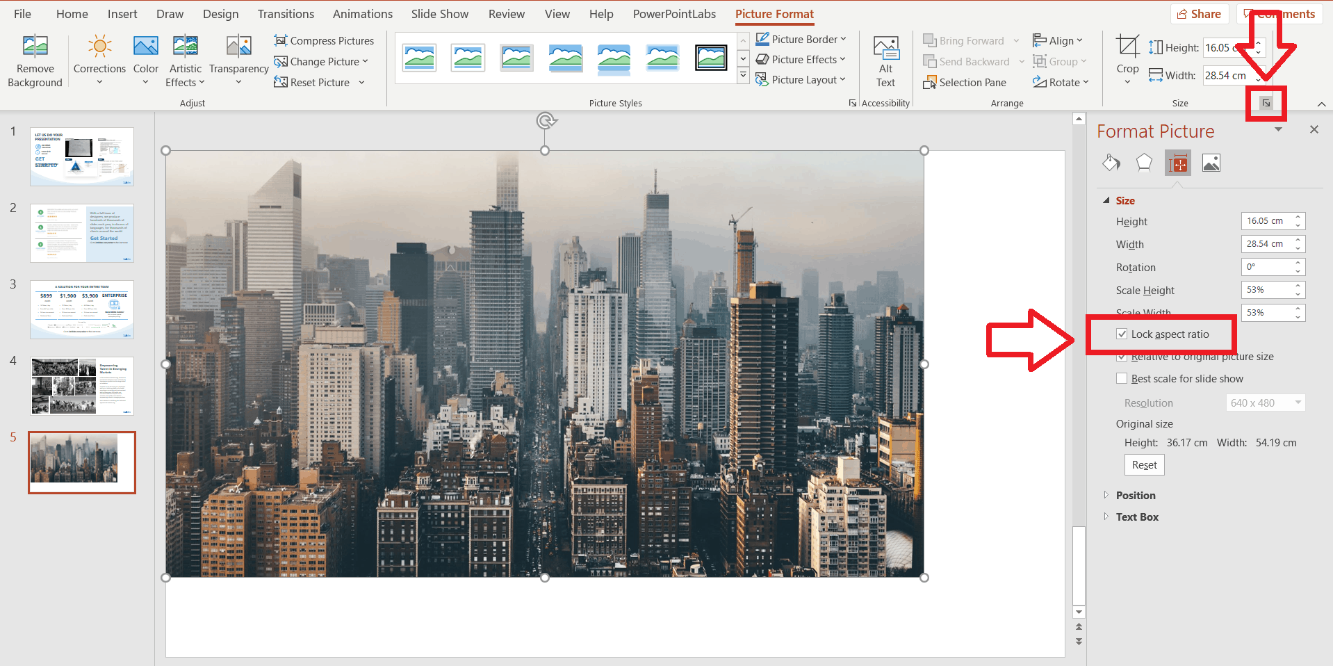 lock aspect ratio powerpoint