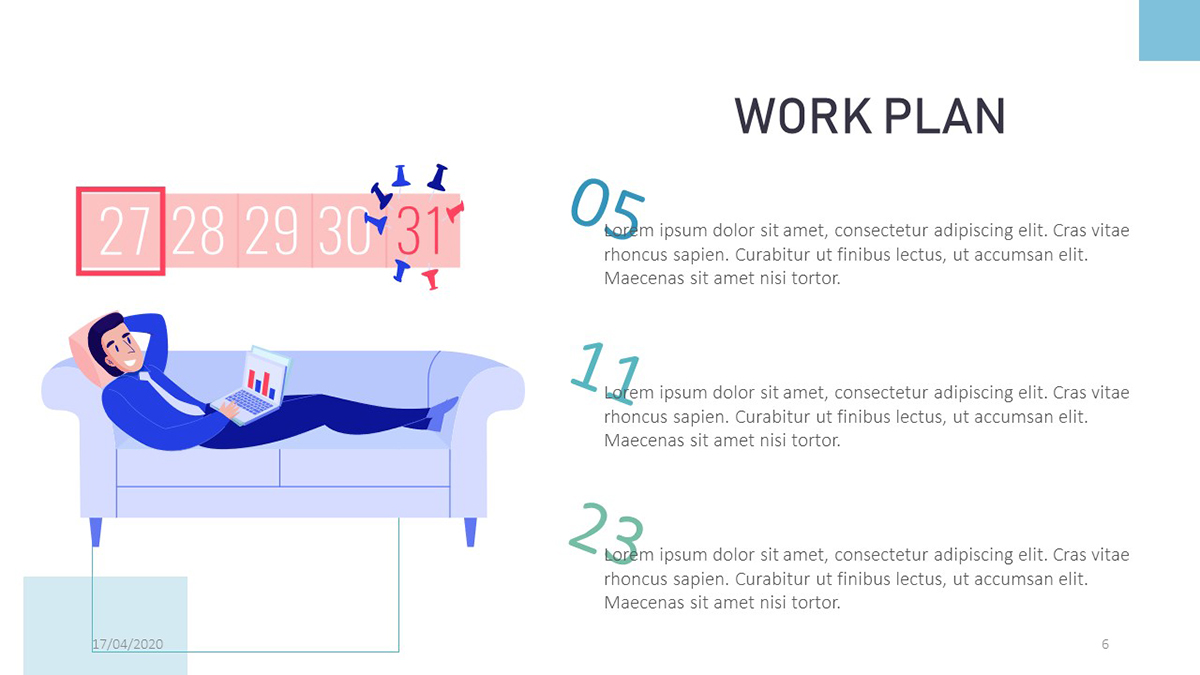 Work Plan PowerPoint Slide with illustrations of employee working from home