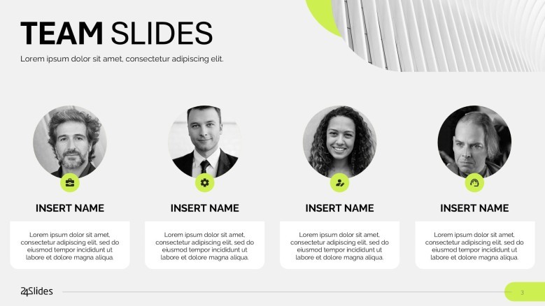 team slide presentation for profile in four squares