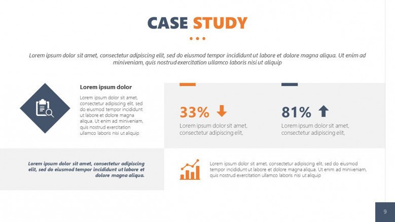 Client Case Study Slide for qualitative and quantitative data in corporate style