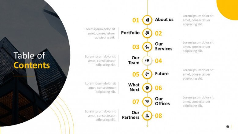 Vertical Table of Contents for a creative presentation