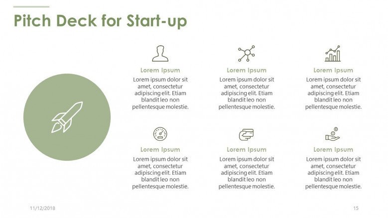 pitch deck for start up in text with icons