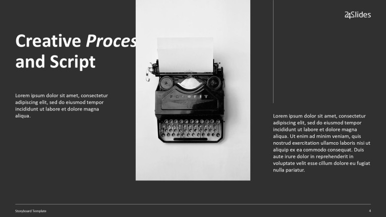 Text slide to showcase the creative Process of making an Storyboard