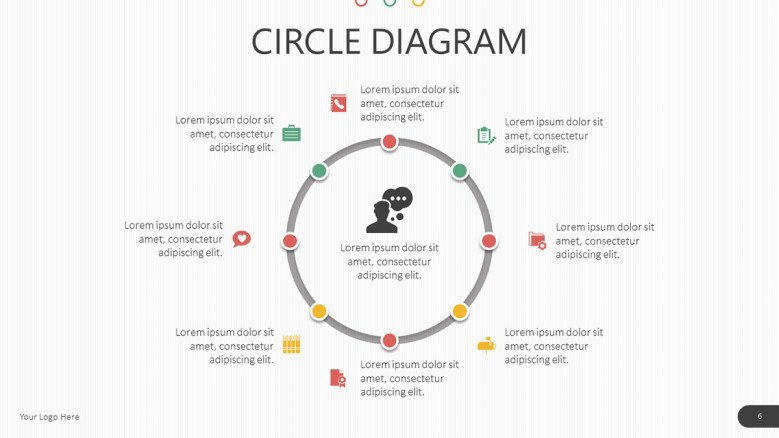 circle diagram in cycle chart with key points description text