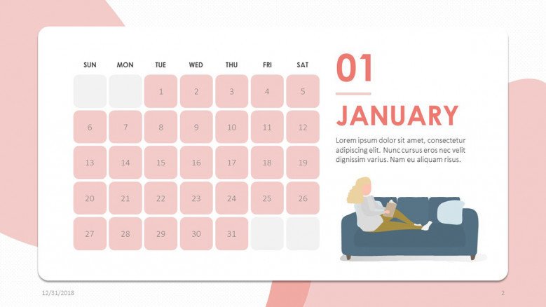 2019 calendar january in creative style with illustration