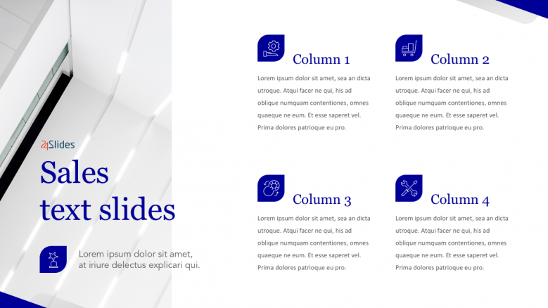 Sales text slides with 4 columns