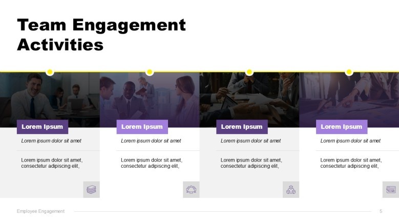 Activities PowerPoint Slide to showcase three business goals.
