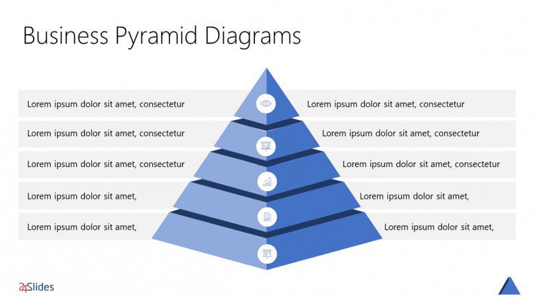 3D Pyramid Chart with five layers in blue