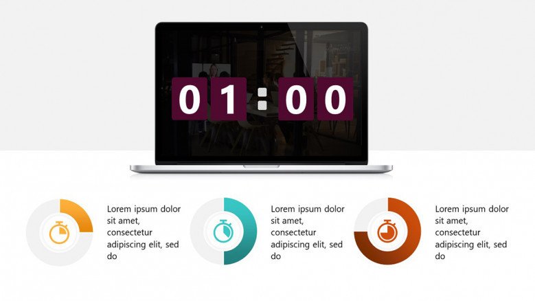 Digital clock on a laptop screen as a PowerPoint countdown timer