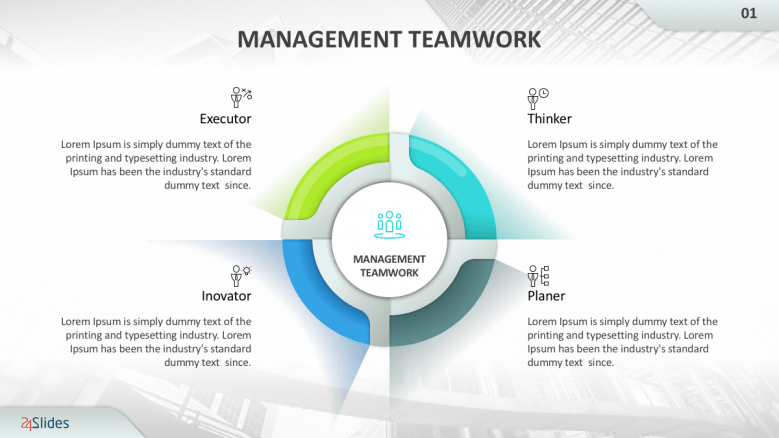 Management teamwork slide with four sections