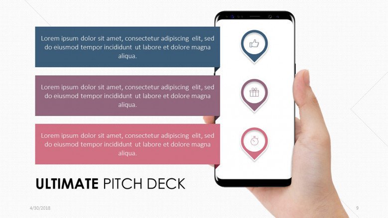 pitch deck slide in mobile app with three key factors