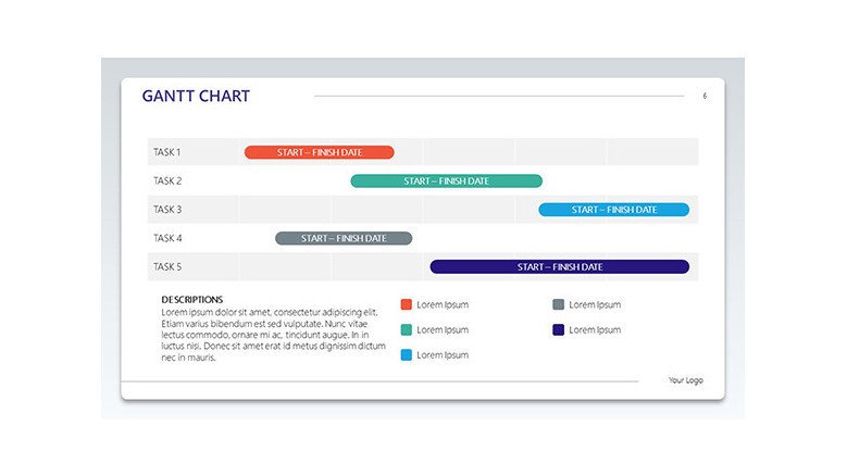 4 row full width gantt chart template slide