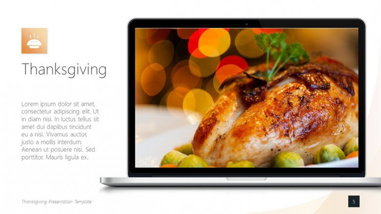 Text Slide for Thanksgiving presentation with an image of a roasted turkey