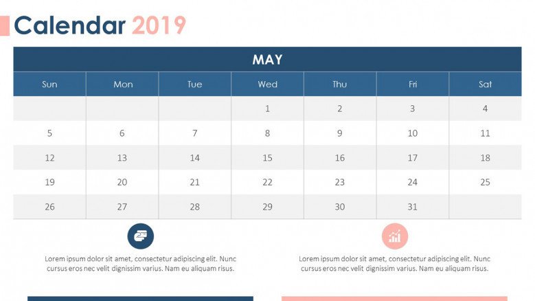 2019 calendar may with description text