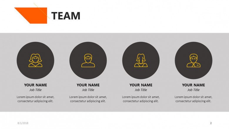 team profile slide with roles description