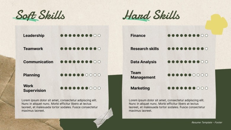 Hard and soft skills slide for a creative resume presentation with little blue icons