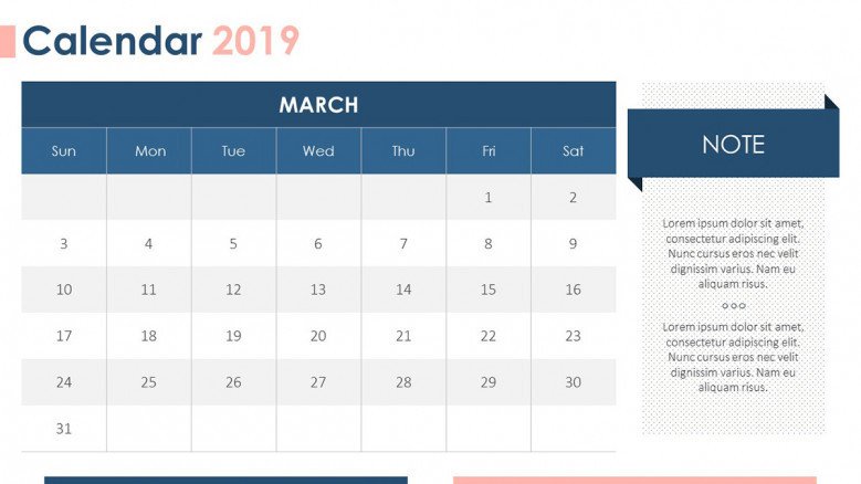 2019 calendar march with description box