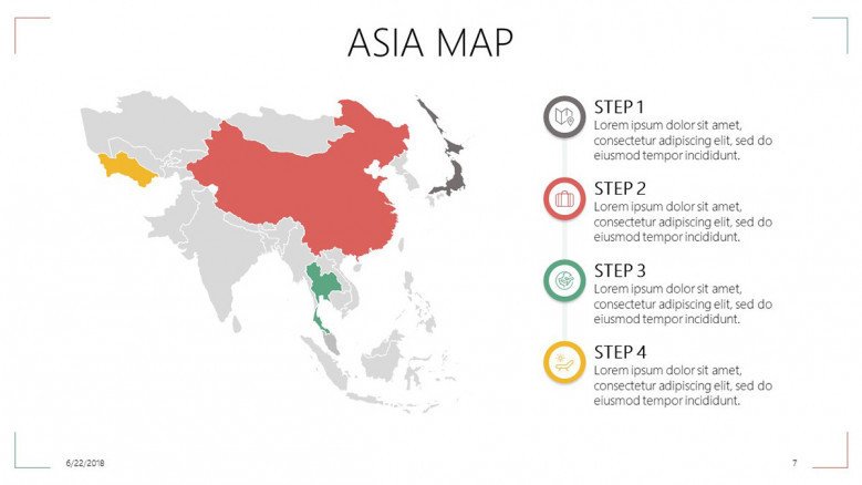 Asia map in four key factor steps