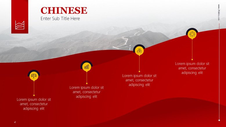 Chinese 4-step roadmap with icons as pointers