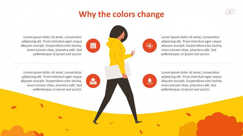 Gold and orange text slide featuring an Illustration of a girl in a hoodie walking