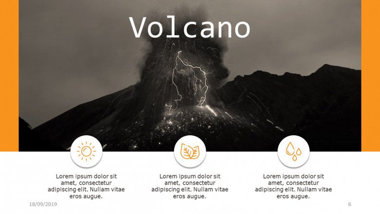 Horizontal three points list with a volcano image as header
