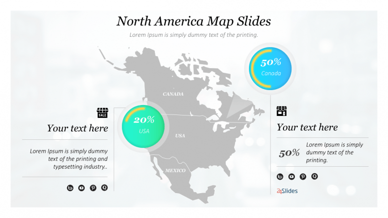 map of North America with Canada and USA info