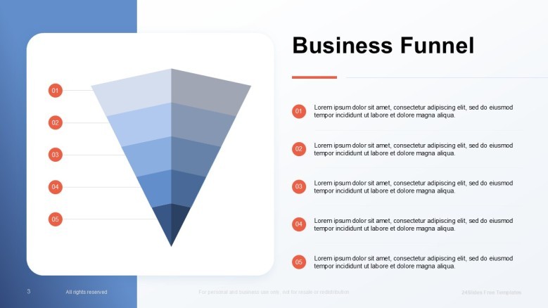 Blue pyramid for business funnels presentation slide