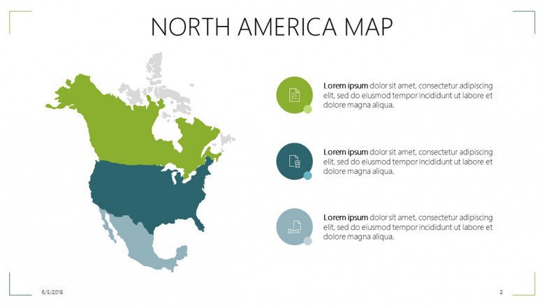 North America map slide with informative text