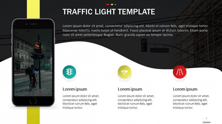 Creative Text Slide with traffic light icons in green, yellow, and red