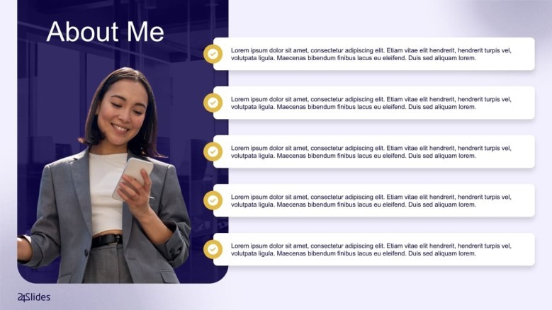 Career timeline slide with milestones and descriptions