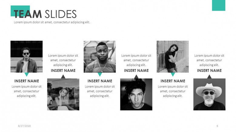 team slide presentation for profile in six squared icons
