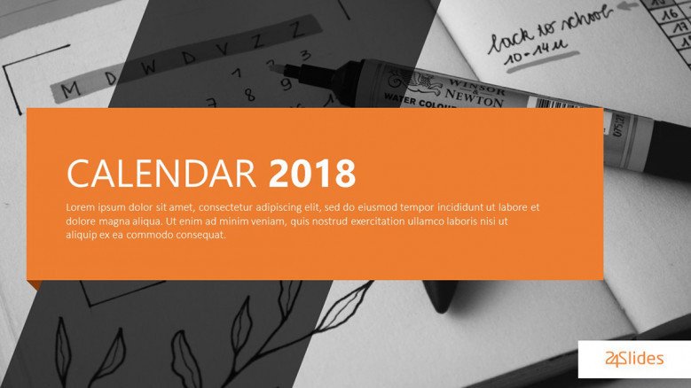 The welcome slide with Calendar, 2018 written on it