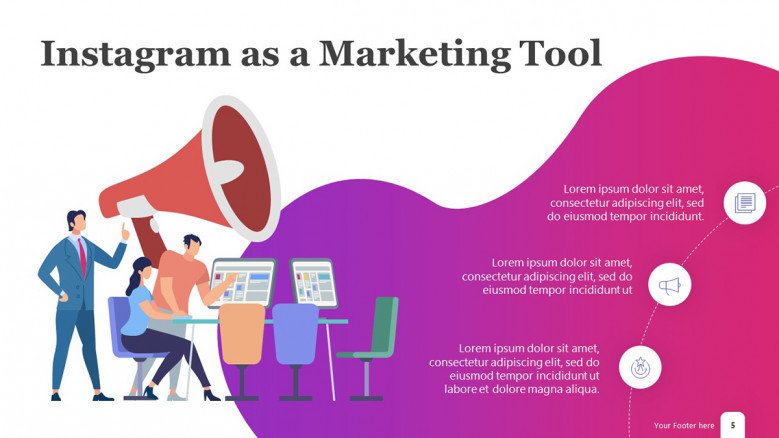 Instagram as a Marketing Tool slide with digital communication illustration