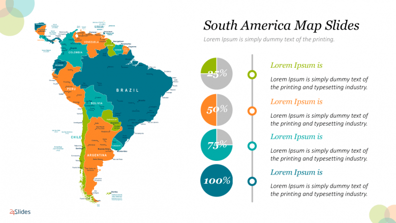 Colorful South America map with 4 legends