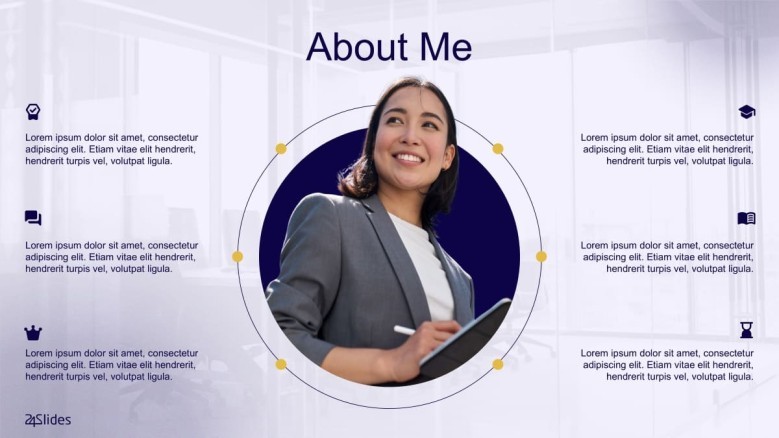about me presentation in circle chart with icon
