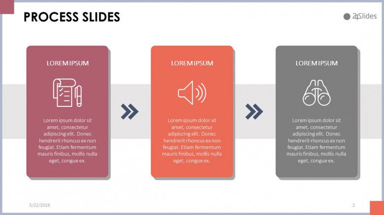 process slide in three summarized steps with icon