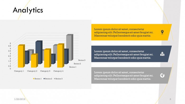 analytics slide with vertical bar chart and description text